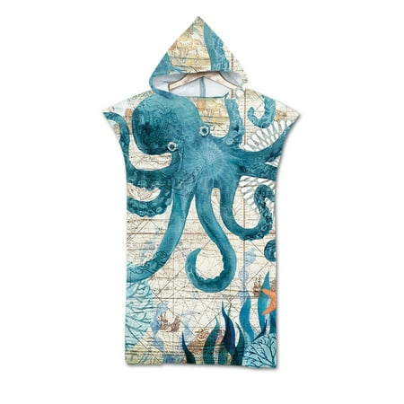 

QUSENLON Microfiber Printed Hooded Beach Towel Quick Dry Swimming Pool Poncho Bathrobe