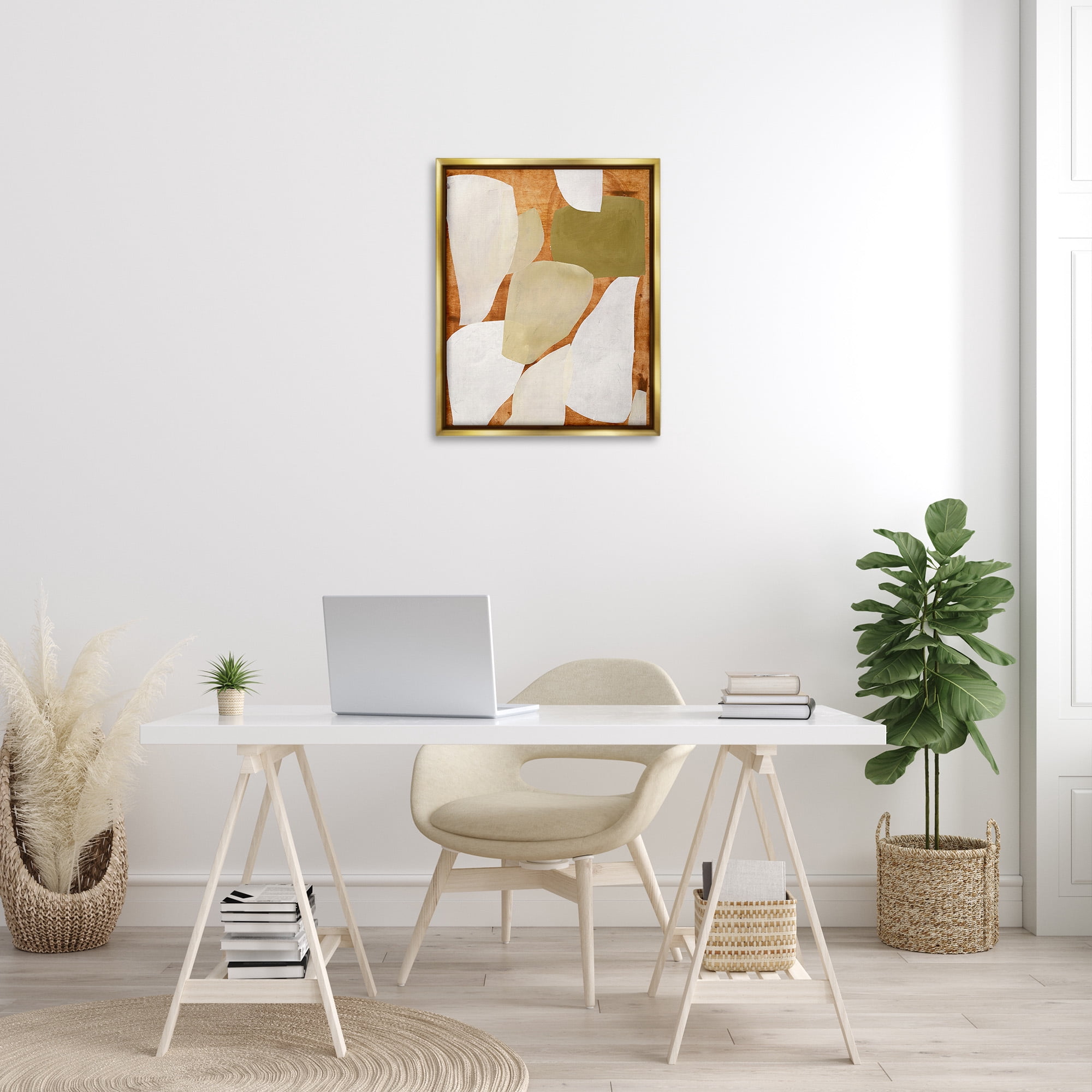 Stupell Industries Rustic Layered Shapes Abstract Painting Gold Floater Framed Canvas Art Print Wall Art, 25 x 31