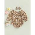 thumbnail image 3 of 2pcs Infant Baby Girls Romper Headband 0-24M Ruffles Long Sleeve Off Shoulder Flowers Printed Sweet Jumpsuit, 3 of 7