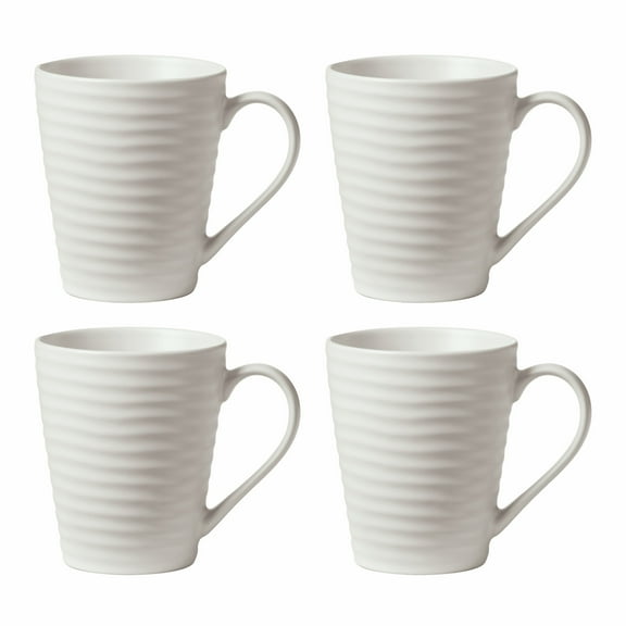 Oneida Ridge White 12 oz White Stoneware Mugs (Set of 4)