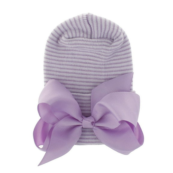 Hjtefg Baby Bow Knot Turban Hat, Toddler Hat Head Wrap Cap, Comfortable Kids' Headwear, Double-Layer Thickened Cap, Bow-Adorned Baby Headwear,Color: Purple Size: 0-3 Months