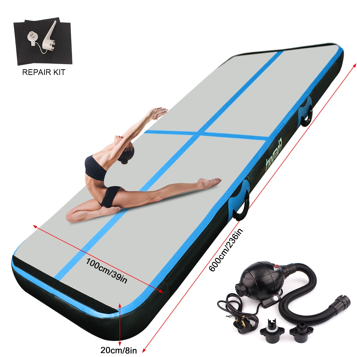 Park Cheerleading Inflatable Gymnastics Mat Water Air Floor Yoga Mat for Training FBSPORT 10/20cm thick Training Mat 1M Airtrack Tumbling Mat Indoor & Outdoor Use Exercise Fitness Mat Parkour withouut Pump 