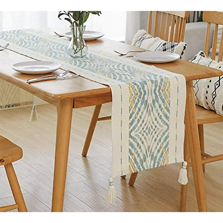 

Fennco Styles Abstract Kaleidoscope Braided Tassel Cotton Table Runner 14 W x 87 L - Green Table Cover for Home Dining Table Banquet Family Gathering and Special Occasion