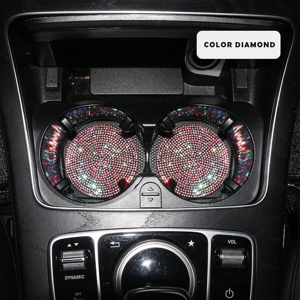 2 Unidades. Alfombrilla Antideslizante Universal para Vasos de Coche con Purpurina de Cristal.
