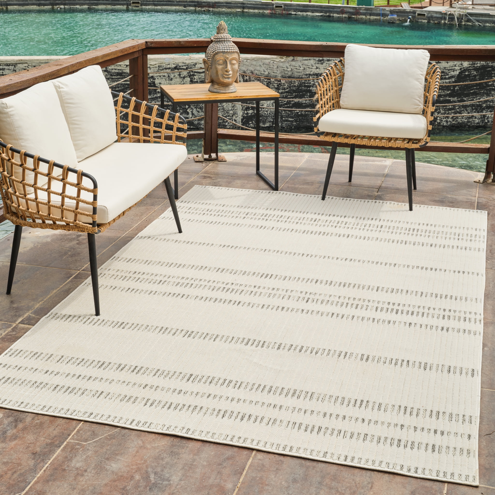 Rug Branch Maise Abstract Indoor Outdoor Area Rug, Cream Beige, Modern - Entryway, Hallway, Bathroom, and Kitchen