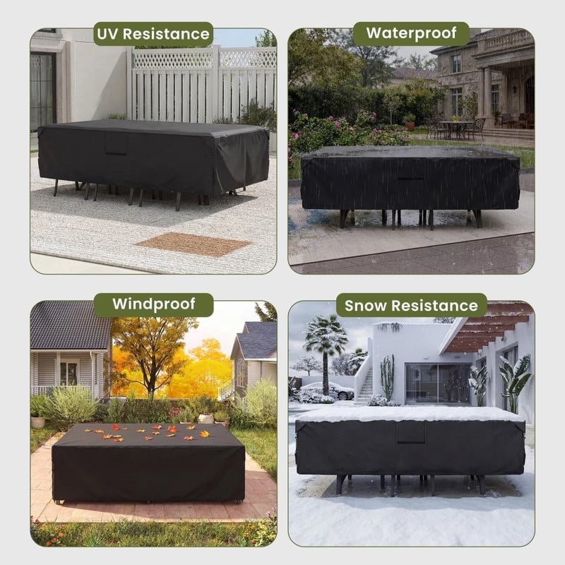 Kelno 600D Patio Furniture Cover Waterproof UV Resistant Outdoor Sofa Cover with Air Vents Windproof Straps, Black