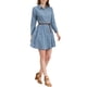 thumbnail image 4 of Vestido de camisa de mezclilla de manga larga para mujer, por encima de la rodilla, con cinturón, color gris claro azul, 4 of 7