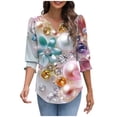 thumbnail image 5 of JTZGDY Blouses for Women Dressy Casual V Neck Boho Floral Printed 3/4 Smocked Cuff Sleeve Womens Tops Trendy Summer Graphic T-Shirts Pink S, 5 of 7
