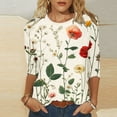thumbnail image 2 of CYMMPU Loose Fit Crew Neck T-Shirts Spring Tops Blouses for Women Dressy Casual Flower Printed 3/4 Sleeve Summer Fashion Shirts Lightweight Basic T-Shirts Multicolor S, 2 of 5