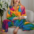 thumbnail image 6 of Wukai Colorful Parrot Jungle Dream A Print Women's Pajama Set,PJ Set,Lounge Sets For Women Soft Long Sleeve Sleepwear Comfort and Style-, 6 of 7