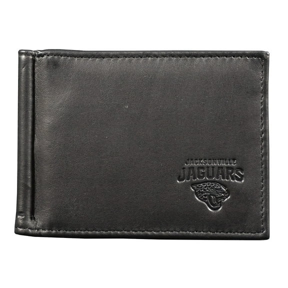 Jacksonville Football Jaguars RFID Blocking Shield Black Leather Moneyclip Wallet