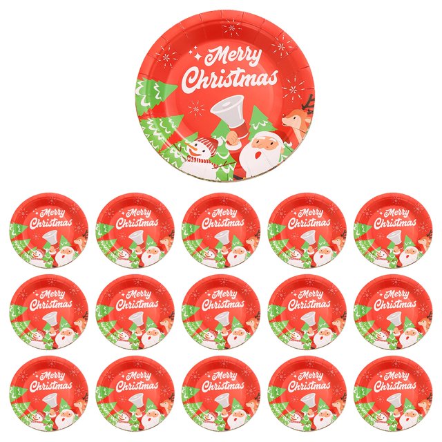 G Christmas Party Decorations Disposable Dinner Plates Cartoons Santa Claus Plates Paper Material 9 Inch 16Pc Set Style 7 For Holiday Party Celebration Dinner