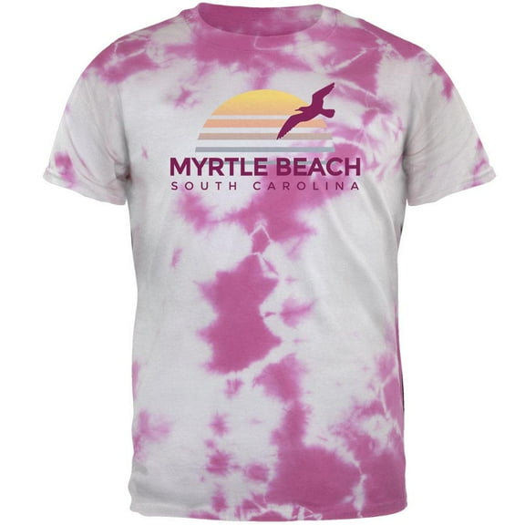 Beach Sun Myrtle Beach South Carolina Mens T Shirt Lightning Pink Tie Dye LG