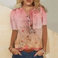 thumbnail image 1 of EGNMCR T-Shirts pour Femmes Mode Femmes Col Rond Manches Courtes Imprimé Bouton Poche Hauts Décontractés, 1 of 4