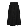 thumbnail image 5 of pstuiky Skirts for Women Trendy, Women High Waist Solid Color Elastic Waistedsummer Skirt Fold Midi Length Button a Line Skirt for Casual Office Wear Summer Skirt On Sale Black M, 5 of 7