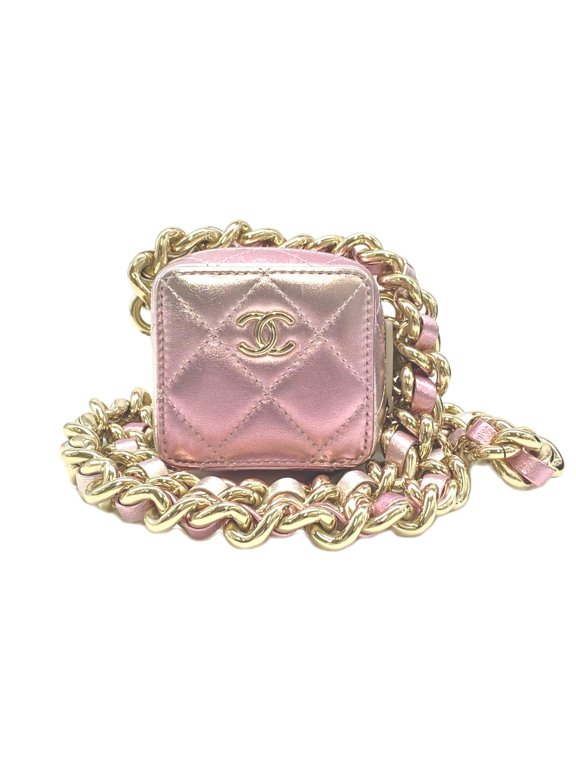 Pre-Owned CHANEL Matelassé Punk Cube Chain Mini Shoulder Bag AP2529, Pink Silver Lambskin,...