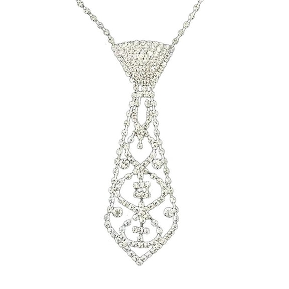Yesbay Unisex Necklace Necktie Shape Rhinestone Inlaid Tie Hollow Out Chain Necklace Jewelry for Party