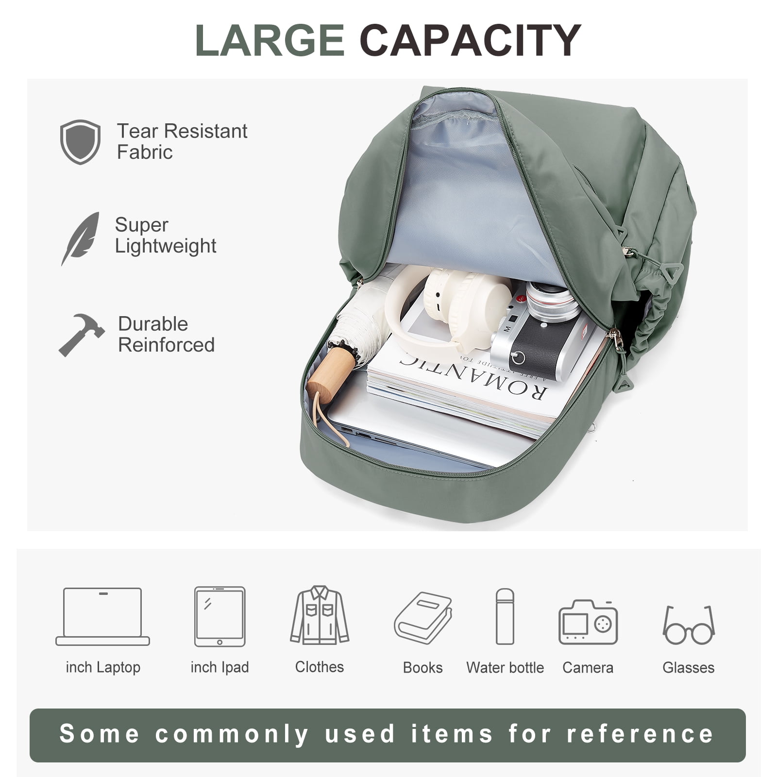 SYCNB Backpack for School Students, Waterproof Lightweight High School Bags Travel Daypack Book Bags Simple Cute College Backpack Rucksack for Women Men Bookbag Laptop Backpacks, Green