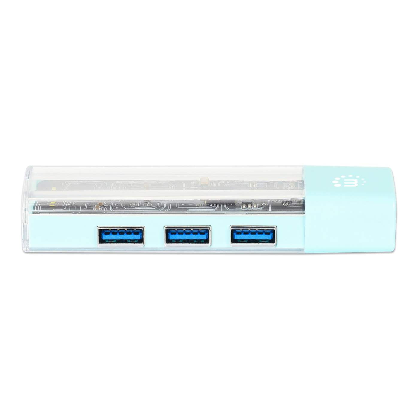 Manhattan Transparent 4-Port USB 3.0 Type-C / Type-A Combo Hub | Teal