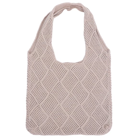 PAMINGONO 1Pack Knitted Bag Beige Polyester Rectangular Simple Design for Women Birthdays 11.8X14.6X0.4in