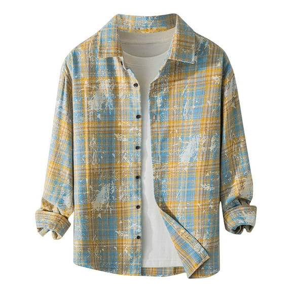 Nfhtoj Plaid Shirts for Men's Unisex Plaid Shirt Casual Flannel Jacket Button Down Long Sleeve Shirt Tops Coat Outwear