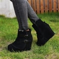 thumbnail image 7 of FRSASU Women Boots Clearance,Women'S Leather Boots with Belt Buckle Outer Wedge Heel, 7 of 7