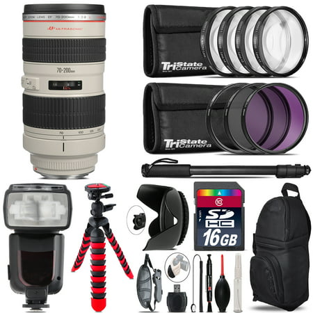 Canon EF 70-200mm 2.8L USM Lens + Professional Flash & More -16GB Accessory