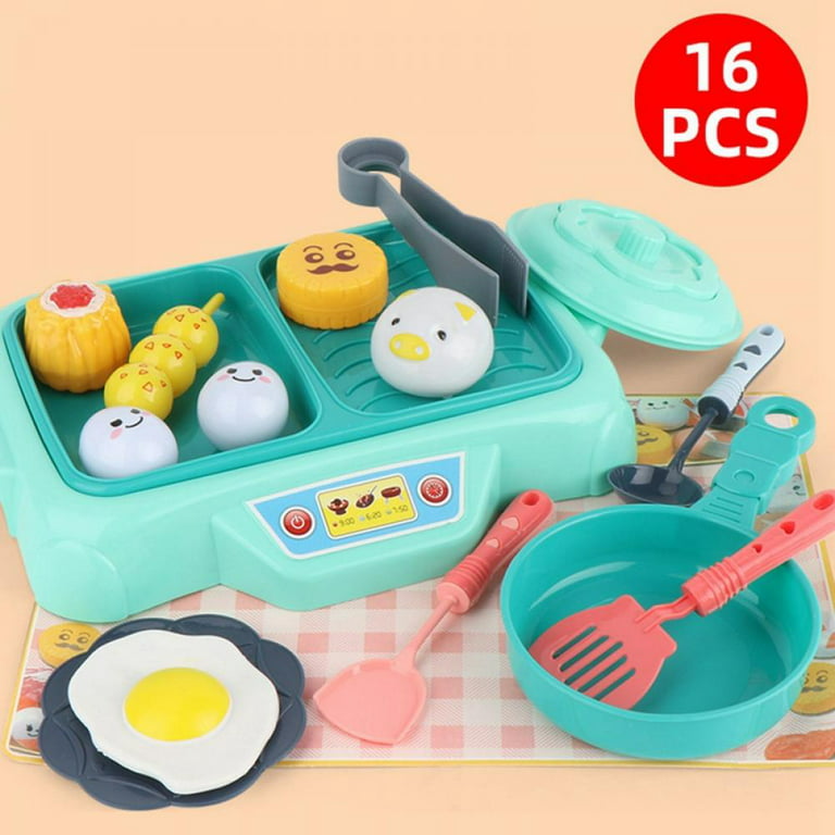 JoyStone 52PCS Kids Kitchen Toy Cookware with BBQ Play Food Toy Set,Kitchen  Play Accessories with Pots and Pans,Cutting Food Toy Utensils, Toys Gift  for Toddlers, White 