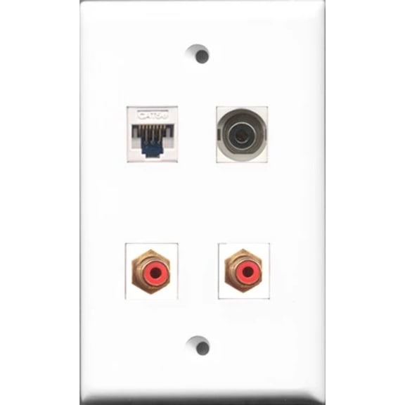 RiteAV - 2 Port RCA Red and 1 Port 3.5mm and 1 Port Cat5e Ethernet White Wall Plate