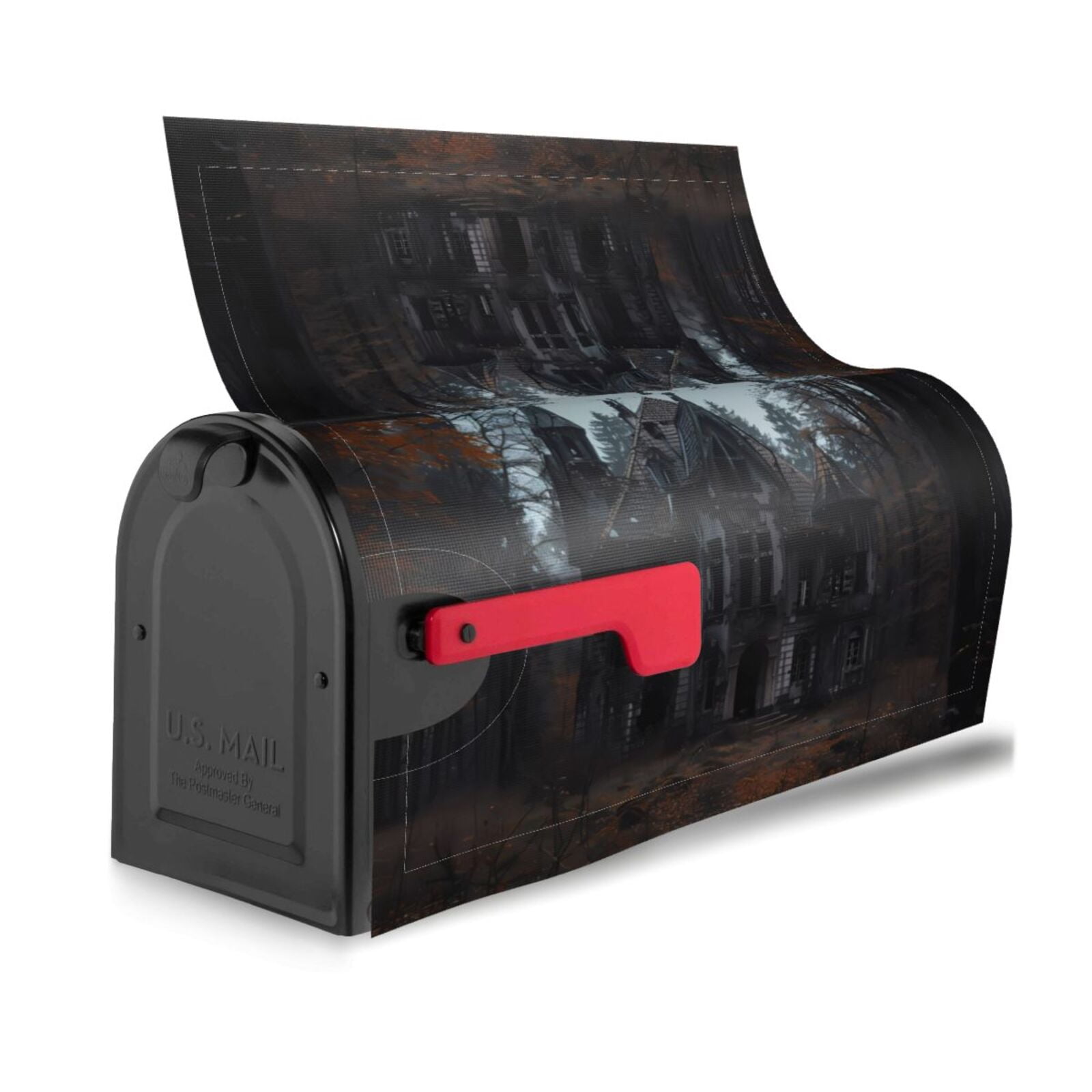 Logiee Gloomy Mansion Forest Scene Print Post Letter Box Wrap Decor, Mailbox Cover Suitable for Standard Mailbox and Large Size Mailbox,Outdoor Yard Decoration-21x18 in