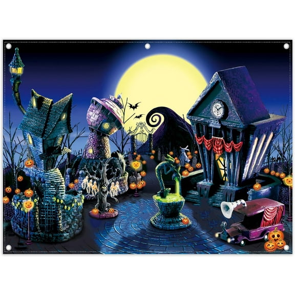 Gojian Halloween Nightmare Themed Party Photography Backdrop Pumpkin Moon Town Background Birthday Baby Shower Christmas Party Decorations Photo Tapestry Props