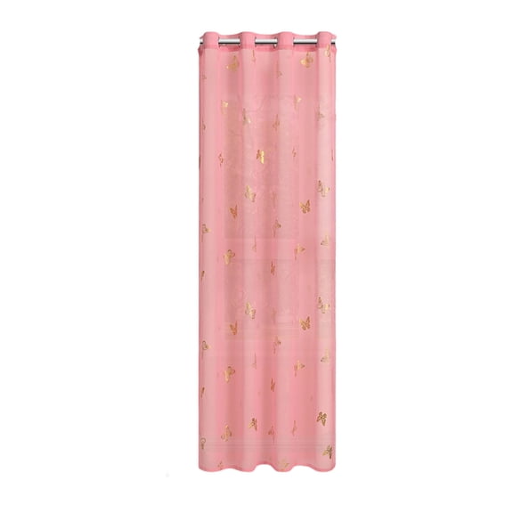 Pink Butterfly Sheer Curtain Panels for Girls Bedroom,Gold Print Farmhouse Rod Pocket Window Drapes 51.18 Inch L