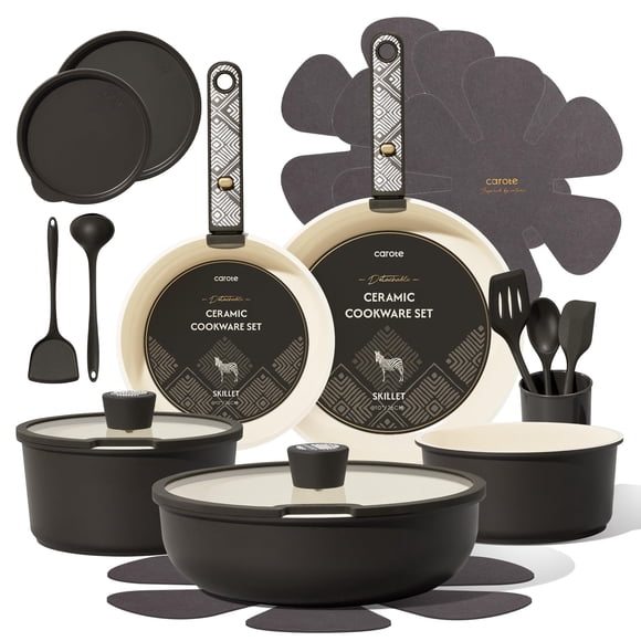 Juego de Cocina CAROTE de 21 Piezas con Recubrimiento Cerámico Antiadherente Compatible con Inducción