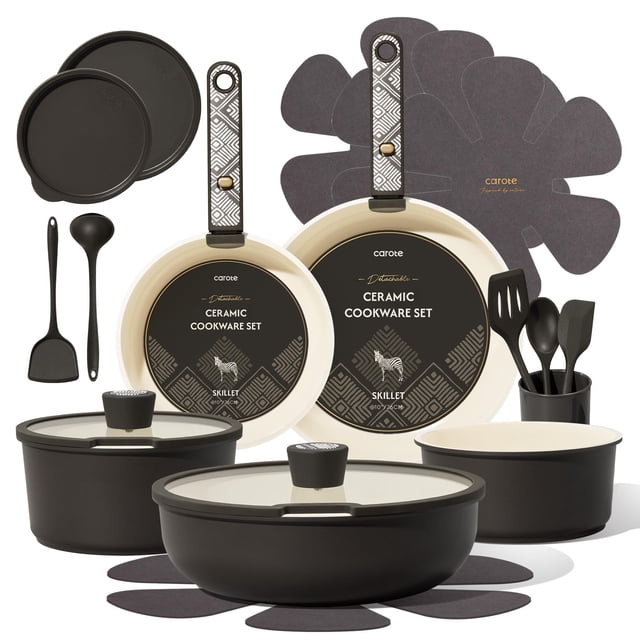 Juego de Cocina CAROTE de 21 Piezas con Recubrimiento Cerámico Antiadherente Compatible con Inducción