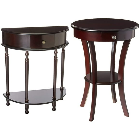 Frenchi Home Furnishing H-112 End Table/Side Table, Espresso Finish &amp; Wood Round Table with Drawer and Shelf, Espresso