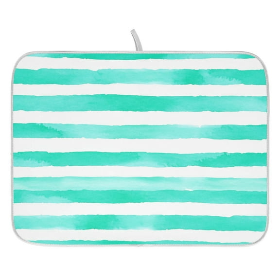 Mint Green Stripes Pattern Dish Drying Mat for Kitchen, Quick Drying Absorbent Soft Durable 16" x 18"