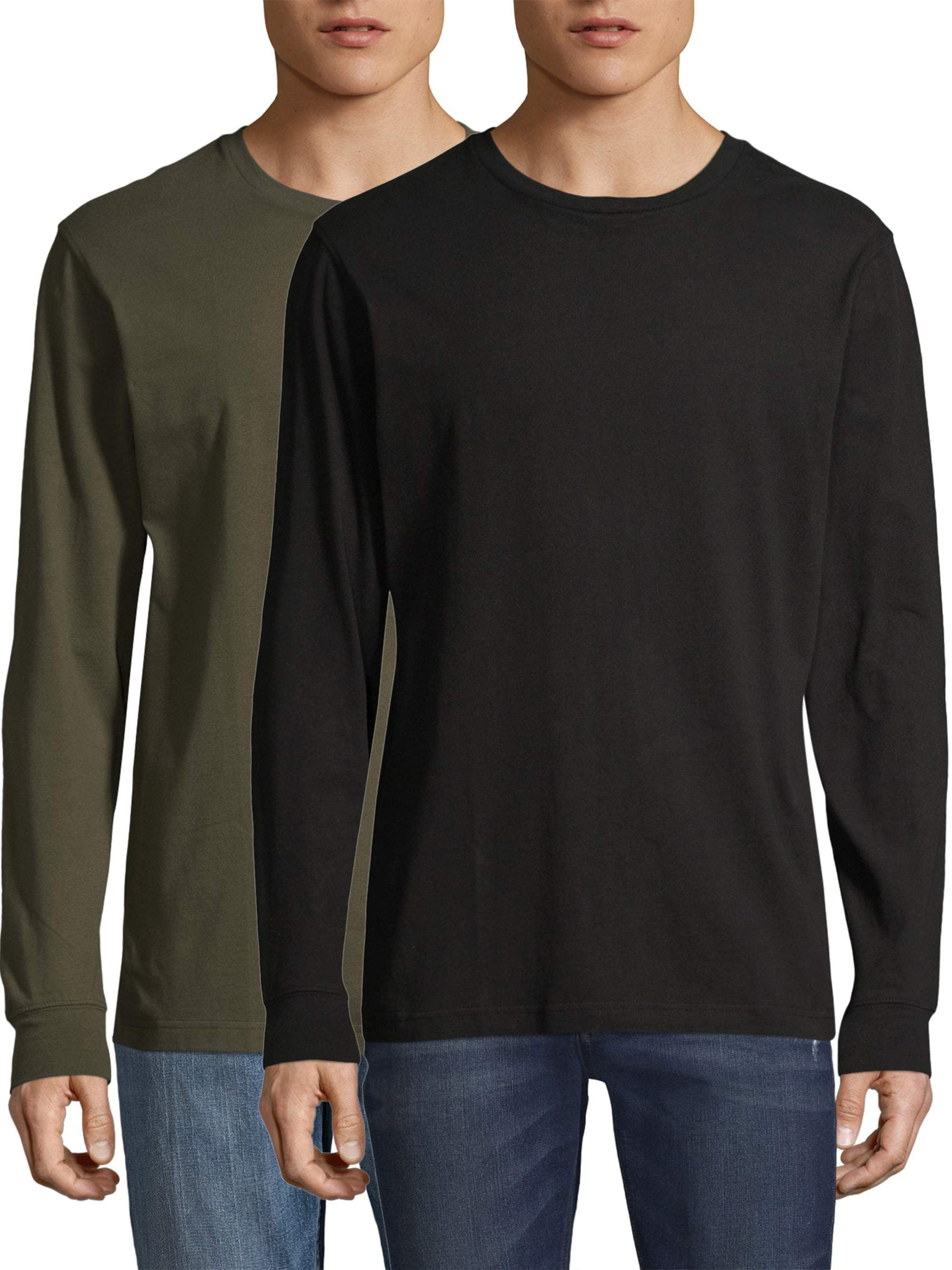 George Men's and Big Men's Long Sleeve Cotton Crew T-Shirt - 2 Pack, up ...