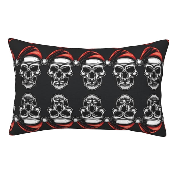 Balery Skull santa hat Funda de Cojín Estampada, Regalos para Mujeres, Regalos de Amor para Ella, Regalos para Novia o Esposa, Funda de Almohada-16"x24"