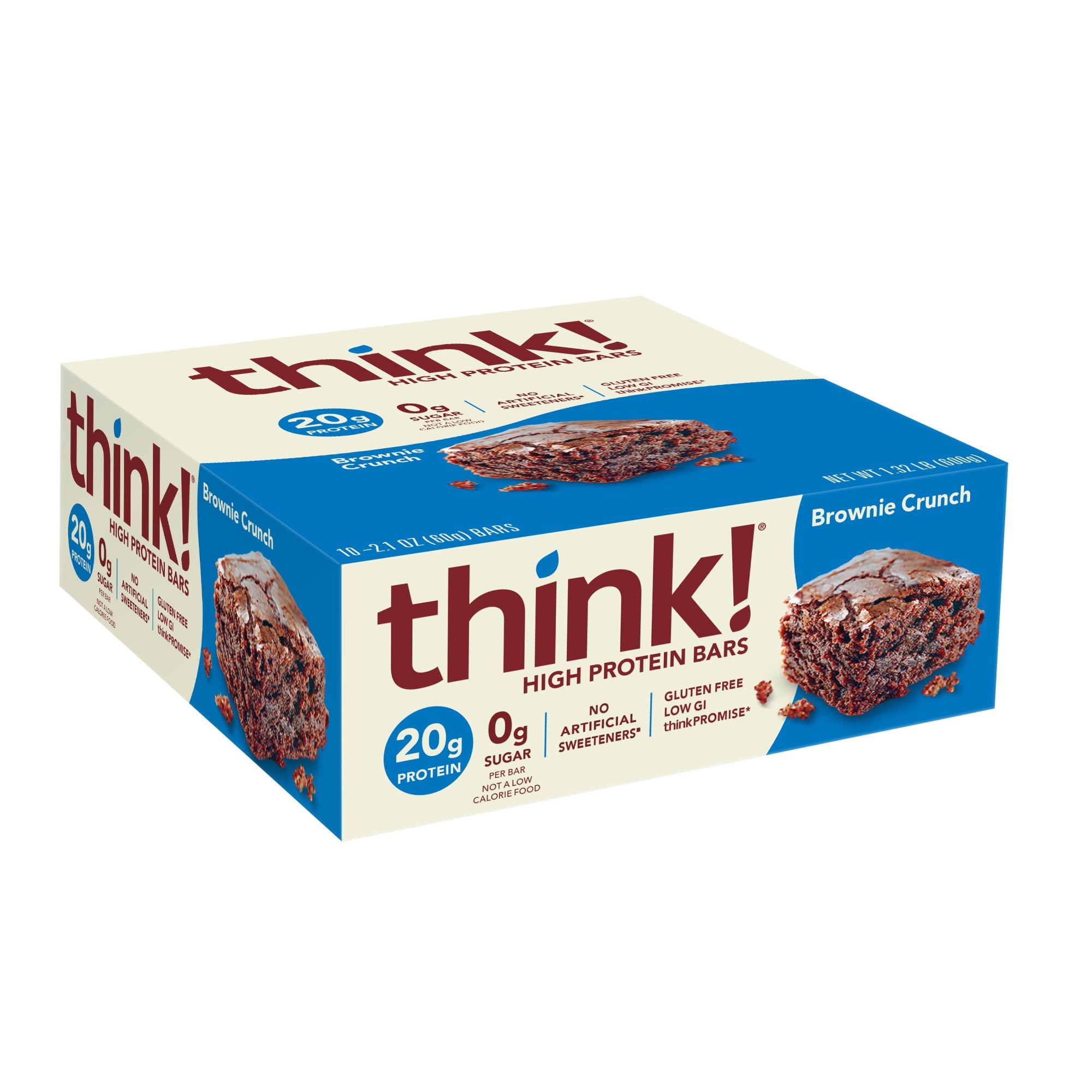 think! High Protein Bar, Brownie Crunch, 20g Protein, Gluten Free, 10 Count
