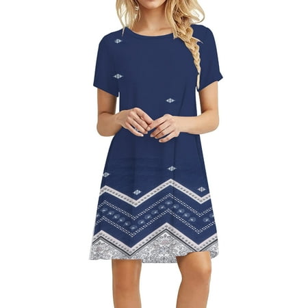 

Bigersell Maternity Dresses Women s Summer Casual Round Neck Swing Short Sleeve Mini Beach Printed Dress Shirt Dresses for Female Women A-Line Dresses Style 31644 Navy M