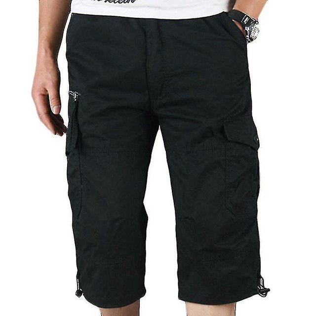 brillar Pantalones cortos elásticos de 3/4 de longitud larga para hombre, pantalones de tres cuartos de combate tipo cargo con cintura