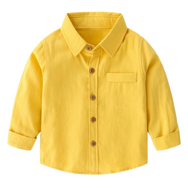 Chemises Garçons Manches Longues Décontractées Polo Uni Jaune 2-3 Ans