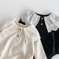 thumbnail image 5 of LYMAYTER Infant Baby Girls Romper Long Sleeve Lace Peter Pan Collar‌ Newborn Fall Winter Clothes 3-24M, 5 of 8