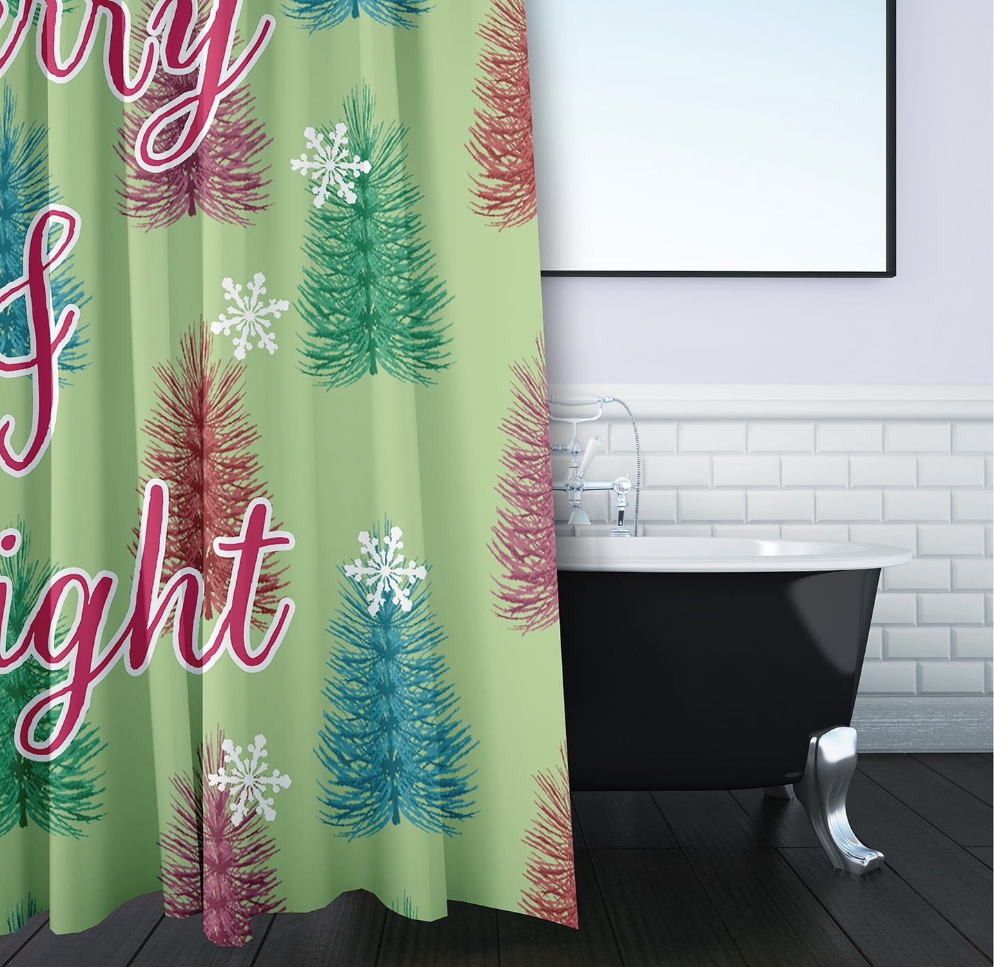 Simply Daisy 70" W x 73" L Merry and Bright Polyester Shower Curtain, Light Green [1 Ct]