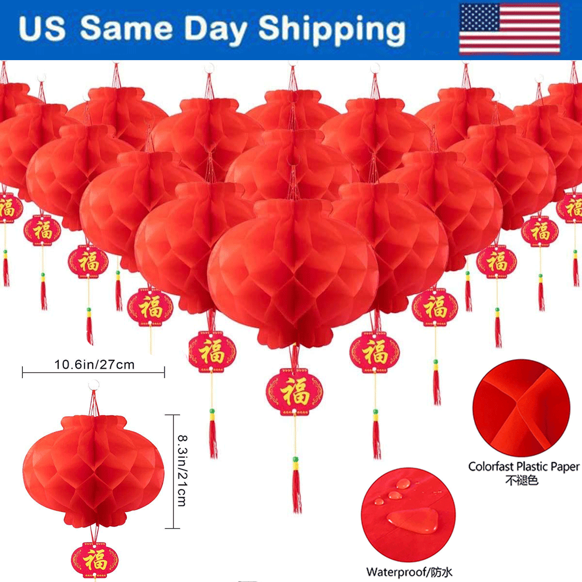 68 Pcs 2023 Lunar Chinese New Year Decoration Set, Couplets Chunlian Paper  Red Lantern Chinese Fu Paper Window Ornaments Chinese Knots for Spring