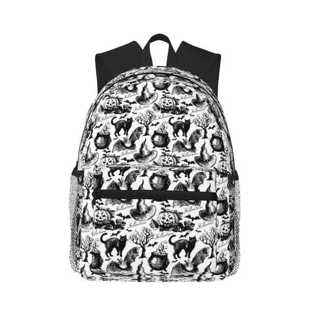 Easygdp Black White Halloween Mochila Casual para Portátil, Mochila para Escuela, Viajes, Negocios