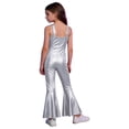 thumbnail image 2 of YiZYiF Kids Girls Sleeveless Metallic Jazz Disco Dance Jumpsuit Bell Bottom 70s Party Stage Performance Outfit Silver 10, 2 of 7