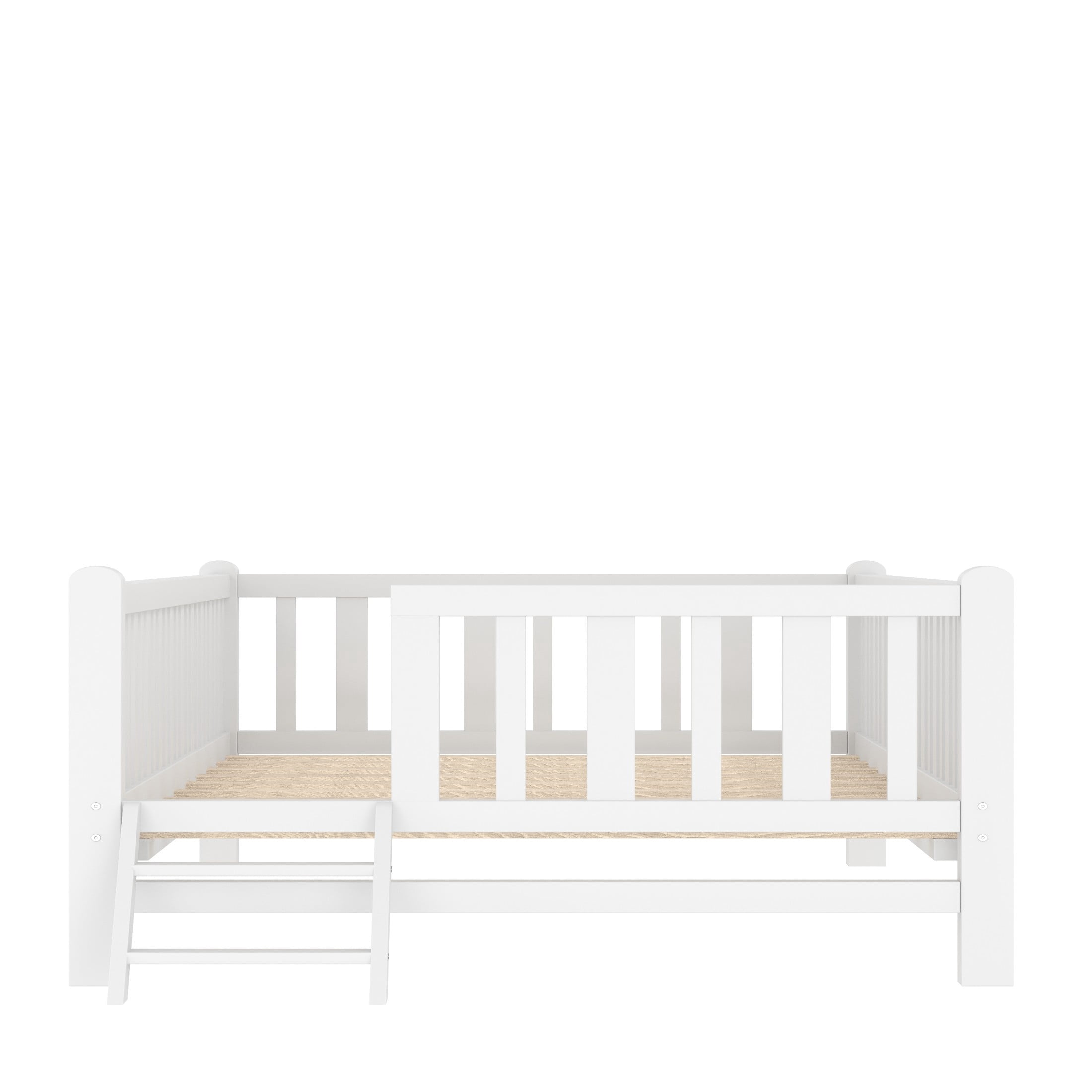 Noble House Prado Twin Size Wood Platform Bed with Full Guardrail, Safe Low Profile Bed Frame for Kids, White