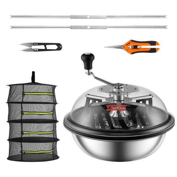 VEVOR Leaf Bowl Trimmer, 16'' Trimmer Bowl, Manual Bud Trimmer with Stainless-Steel Blades for Twisted Spin Cut, Clear Visibility Dome, Foldable Herb Drying Rack and Hand Pruner Included