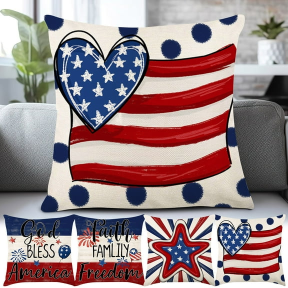XMMSWDLA Patriotic Pillow Covers 18x18 Inch,4th of July Red White Blue Summer Outdoor Throw Pillow Covers ,Independence Memorial Day USA Flag Retro Fourth of July Cushion Case for Sofa Couch Decor